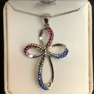 Rainbow stones cross pendant